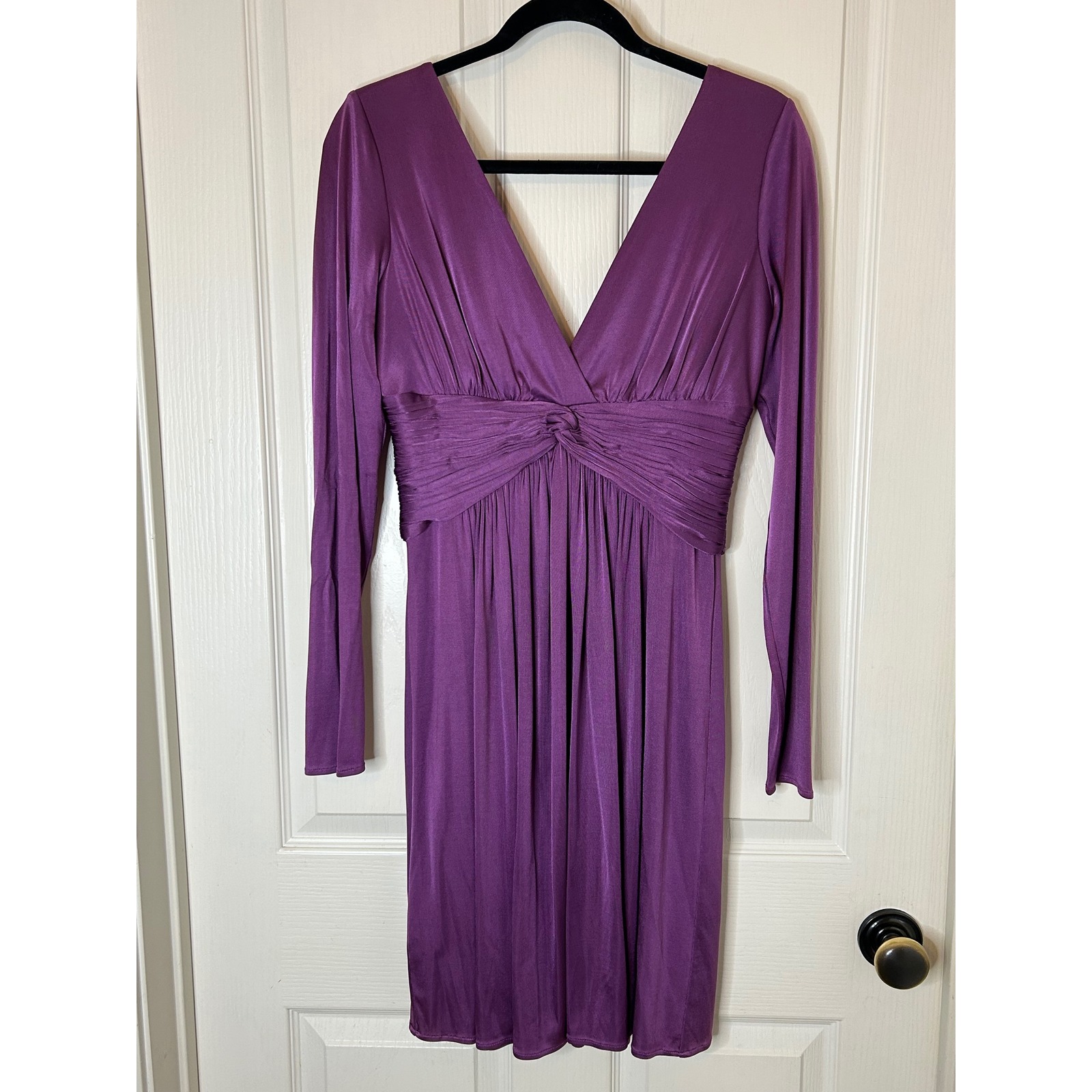 Bcbgmaxazria Purple Long Sleeve V-Neck Knotted Empire Waist Cocktail Dress L New